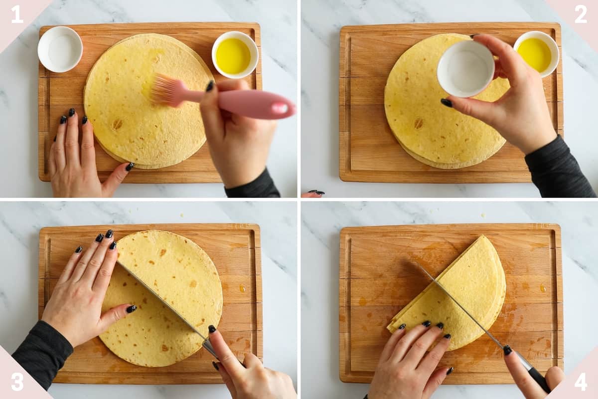 collage montrant comment préparer des chips de tortilla pour la cuisson à l'airfryer